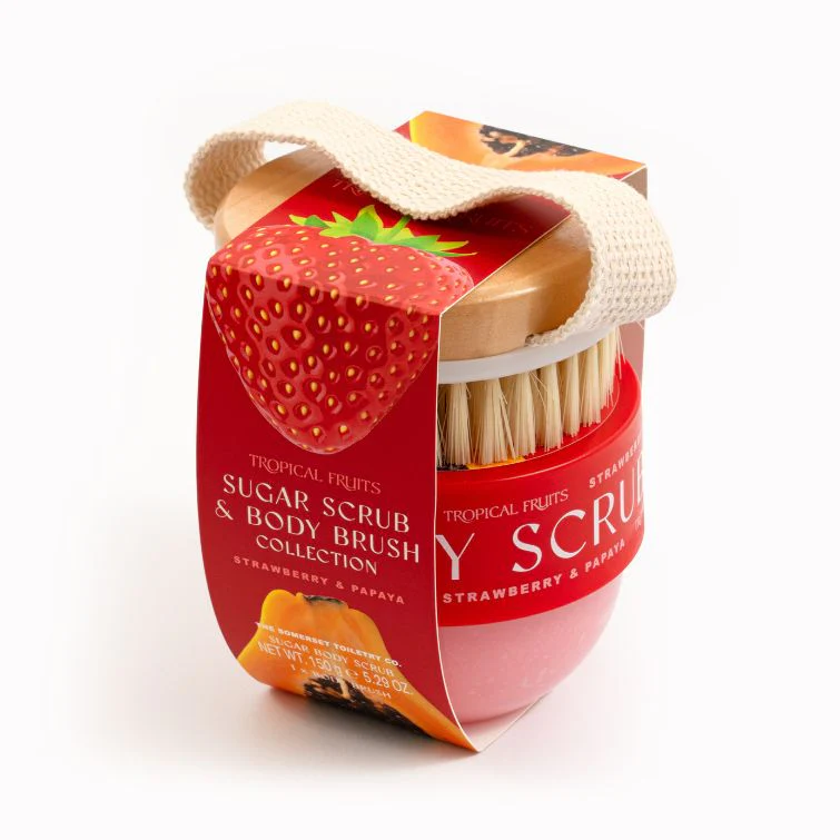 Tropical Fruits Strawberry & Papaya Body Scrub Brush Set 150g
